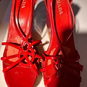 Prada Red Strappy Heels